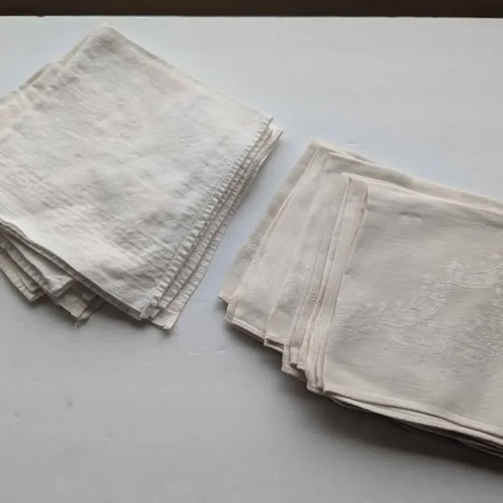 Grandma's Vintage Linen Drawer 3 Sets  White Cotton, Ivory Damask, Yellow Flower
